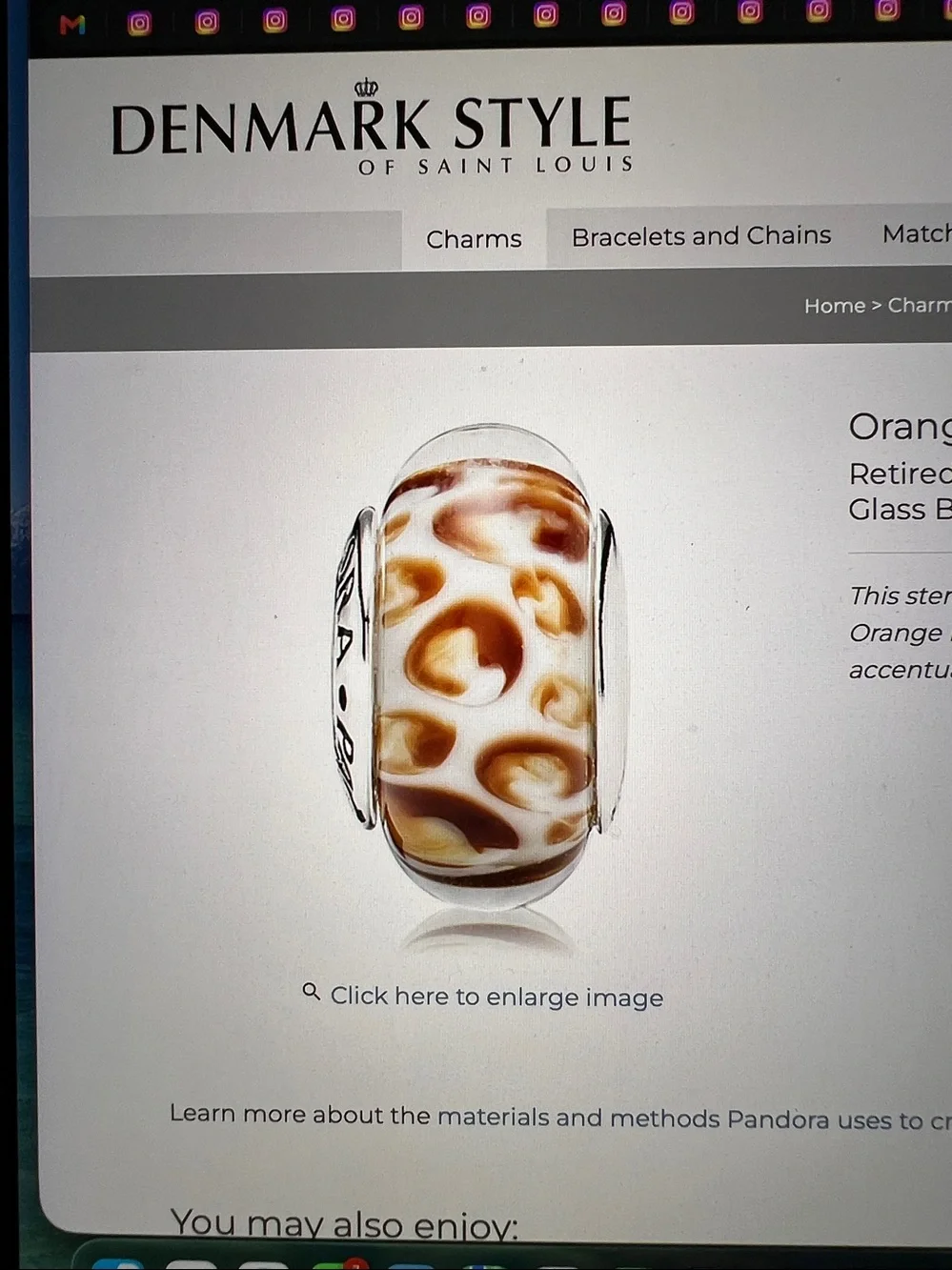Pandora Orange Python Murano Charm